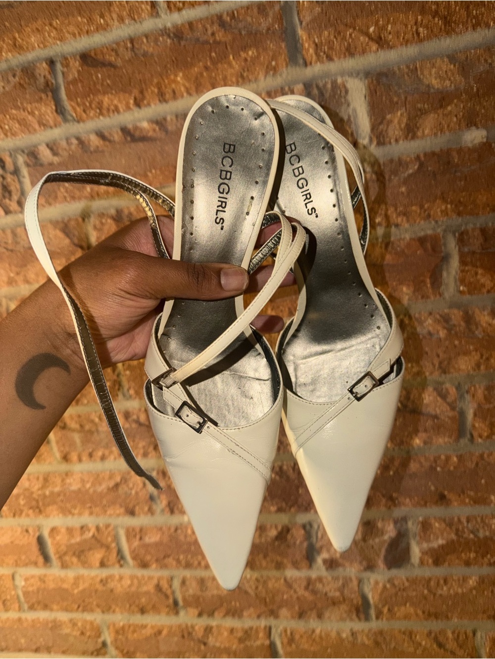 BCBGirls Cream Pointed Toe Slingback Heels - Picture 2 of 6